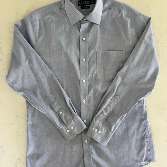 Lauren Ralph Lauren Lg Slv Button Down Slim Fit Cotton Shirt Blue Sz 16 12 NWOT - Picture 6 of 12